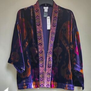 NEW Woven Kimono Midnight Violet by Chicos. NWT. Size XXS/XS. With embordery.
